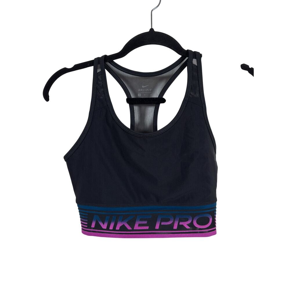 Nike Sports Bra Womens Medium Black Pro Dri-FIT Mesh Racerback Graphic